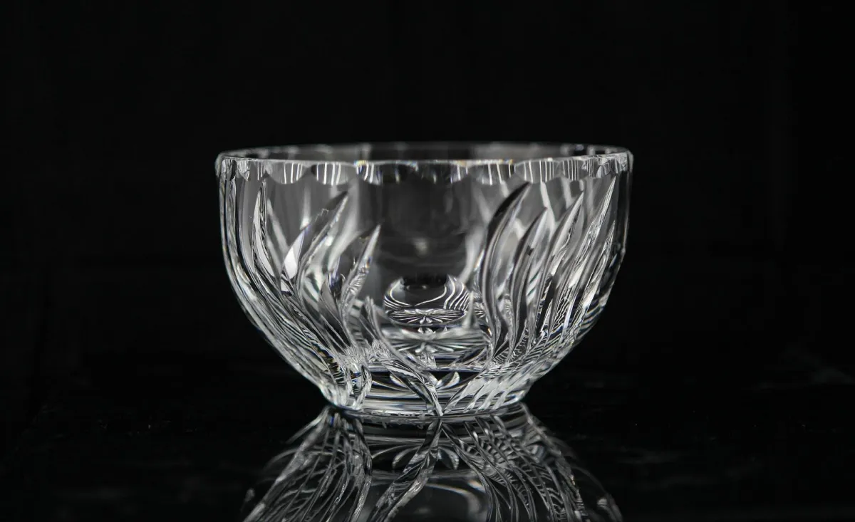 Clear crystal bowl with intricate patterns