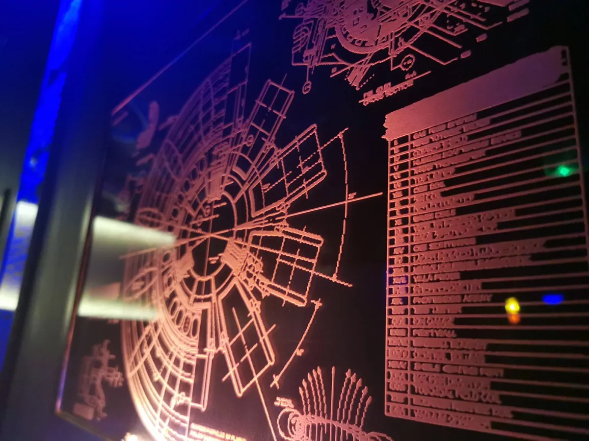 Illuminated technical diagram with blue lighting
