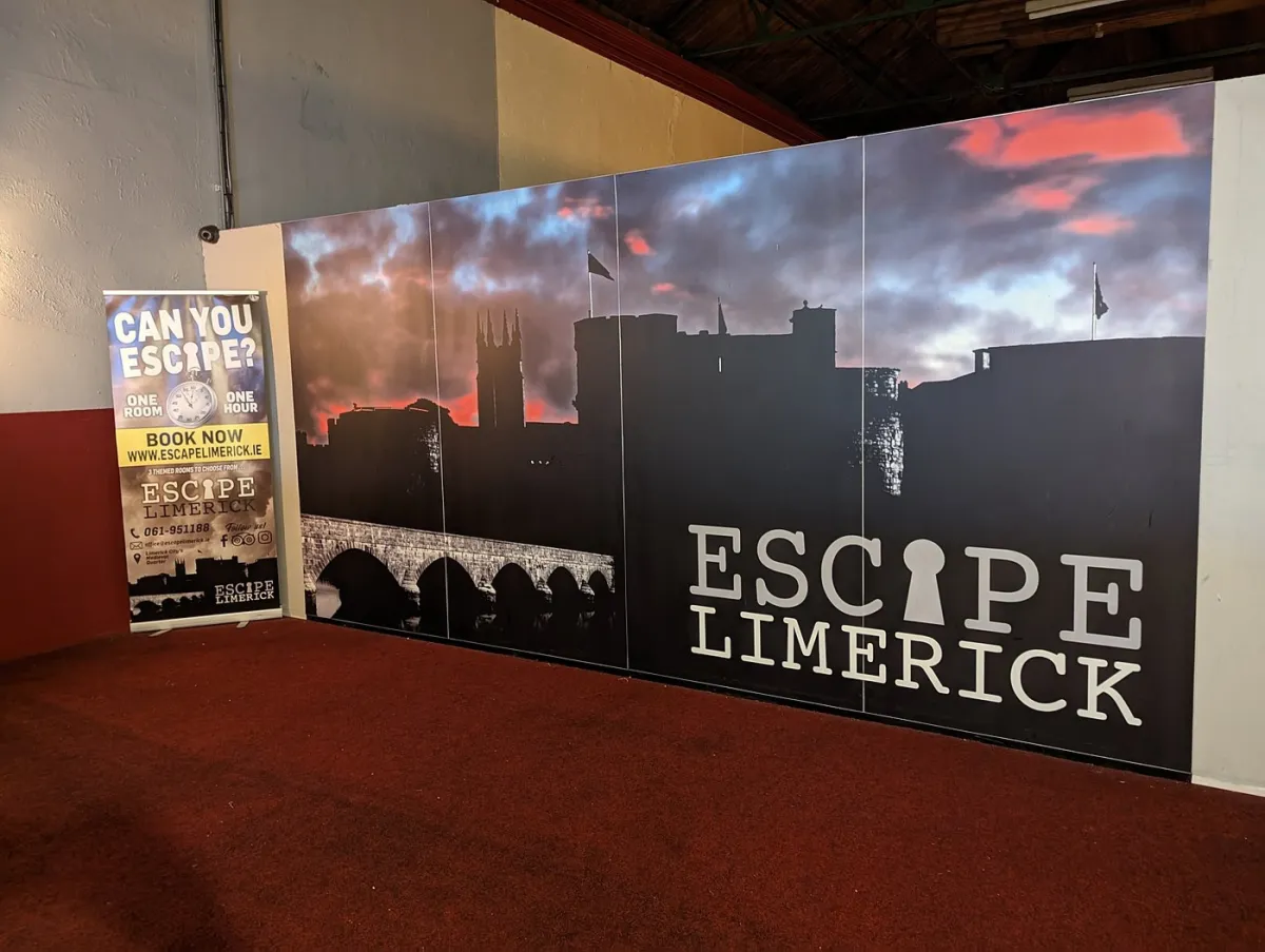 Escape Limerick wall mural with promotional banner.