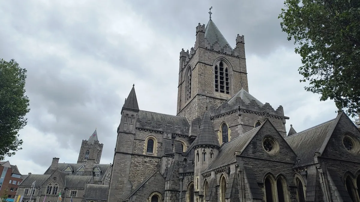 Gothic cathedral with cloudy sky