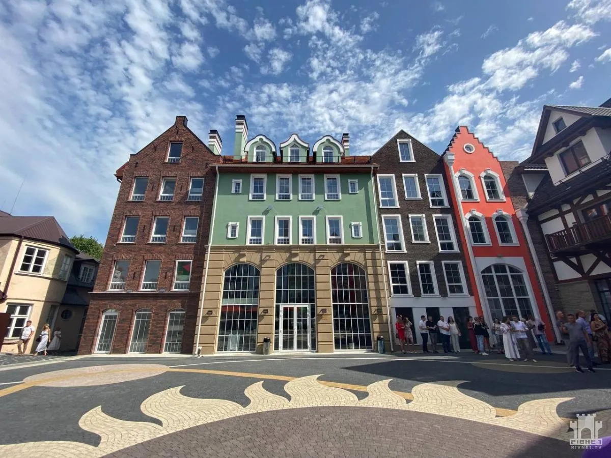Colorful European-style buildings under a blue sky.