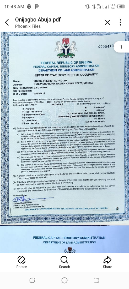 Land for Sale in Maitama, FCT