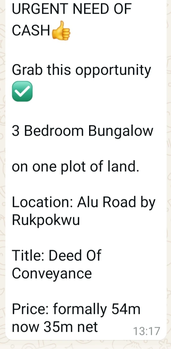 3 Bedroom Flat for Sale in Alu Rd  rupkwukwu, Rivers - Image 1