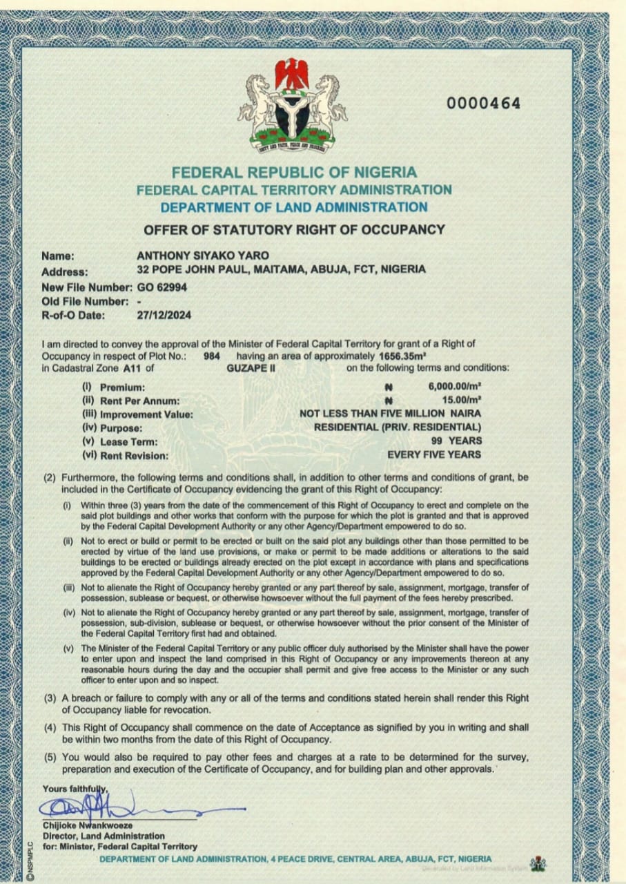 Land for Sale in GUZAPE II, FCT