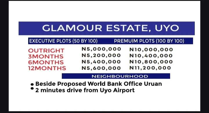 Land for Sale in Glamour Estat, beside World Bank office Uruan, Akwa Ibom cover picture