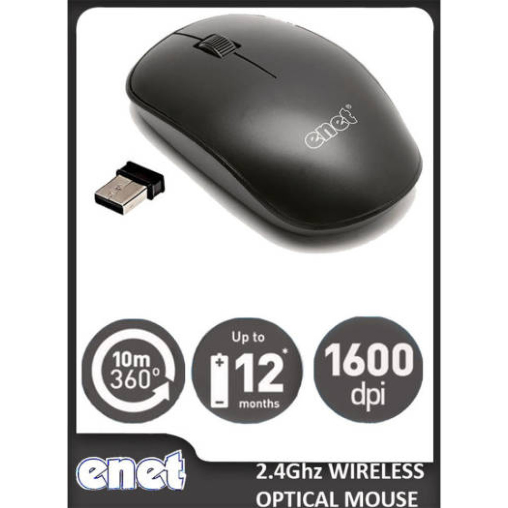 Enet G212 2.4Ghz Wireless Mouse With USB Receiver Adjustable 1600DPI PC Black