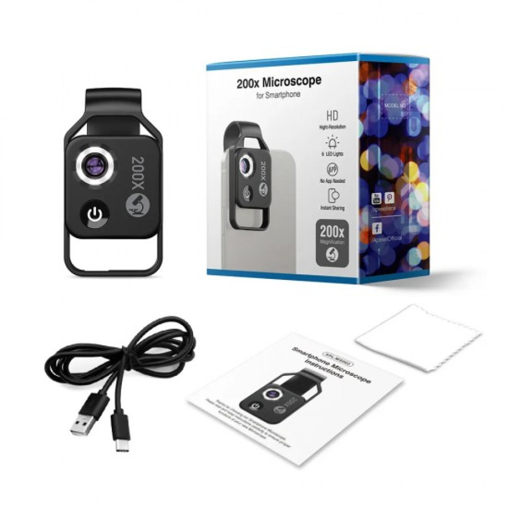 Apexel 200X Smartphone Microscope with CPL Black