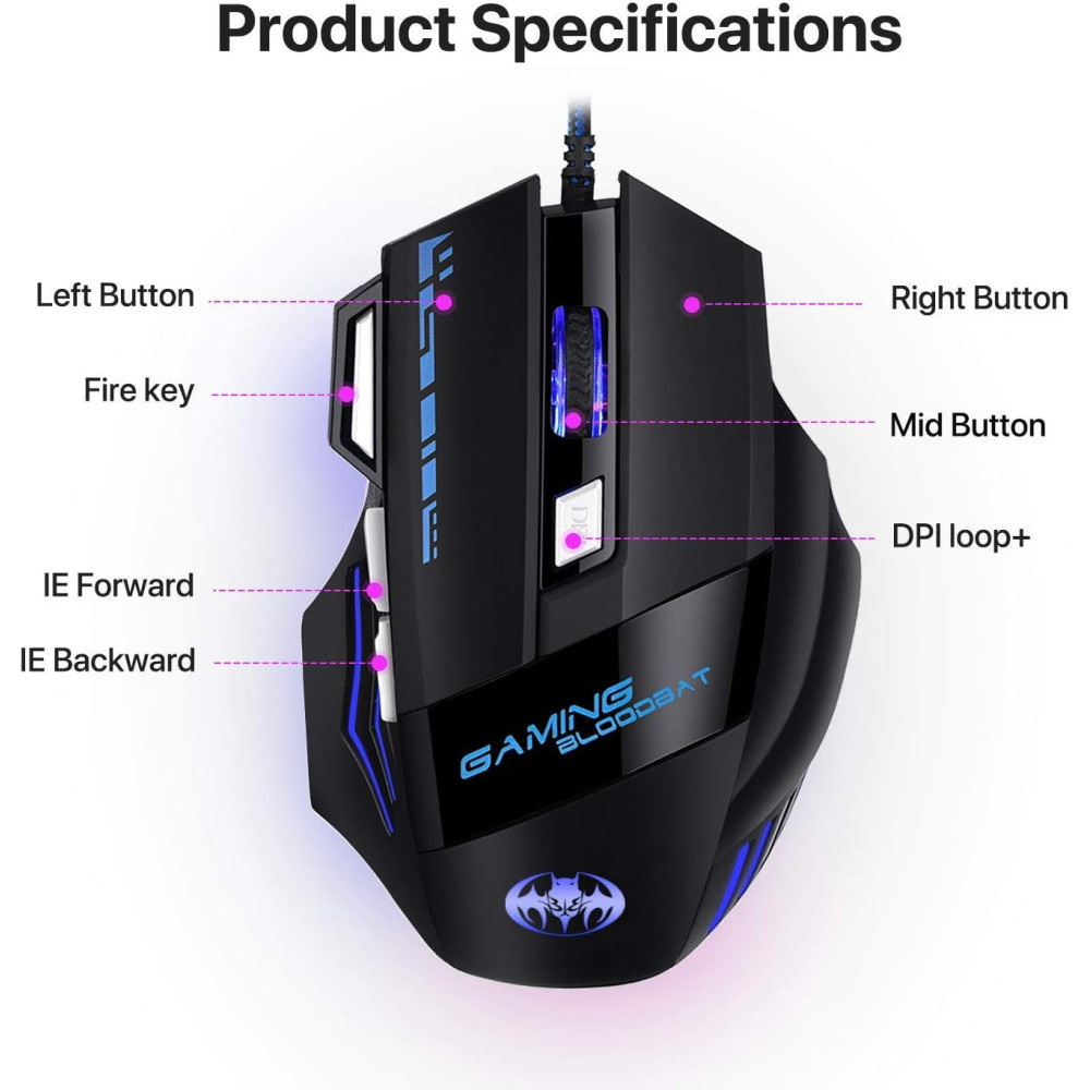 MFTEK BloodBat Wired Gaming Mouse RGB Black GM02
