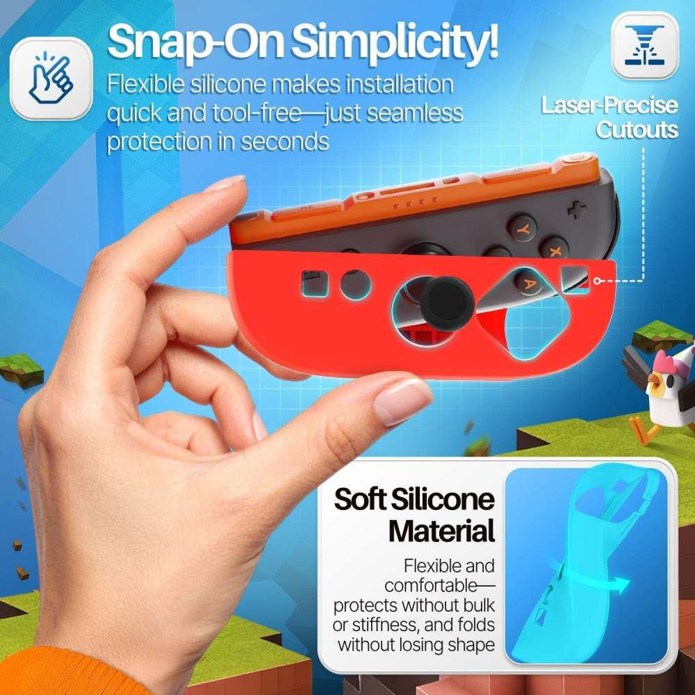 PRICE Joy Con Grips Anti-Slip Silicone Joy Con Gel Guards Skin Cover 4 – 1 Pair / 4pcs red and blue – L/R with Thumb Stick Caps for Nintendo Switch Joy Con Controller