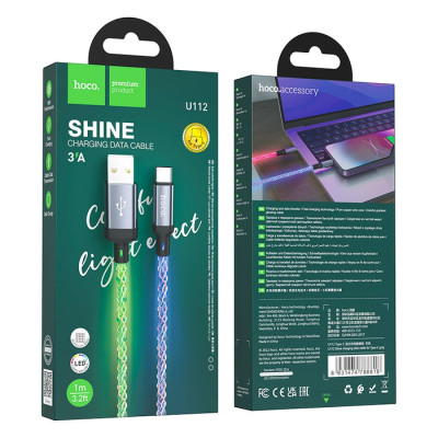 Hoco U112 Shine LED USB-A to USB-C Charging Data Cable – 1m