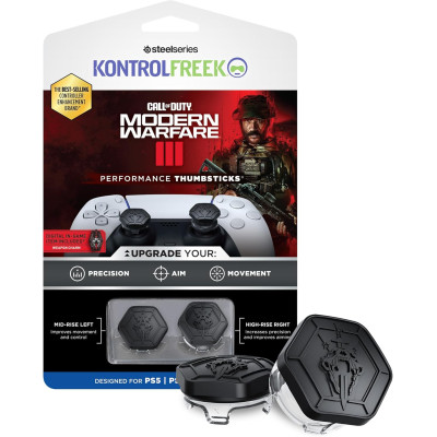 KontrolFreek Modern Warfare III Performance Thumbsticks for PlayStation 4 (PS4) and PlayStation 5 (PS5) | 1 High-Rise, 1 Mid-Rise | Black/Clear