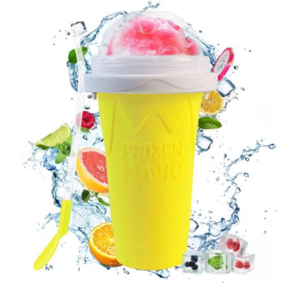 Magic Quick Frozen Smoothies Cup Cooling Cup Double Layer Squeeze Cup Slushy Maker (Yellow)