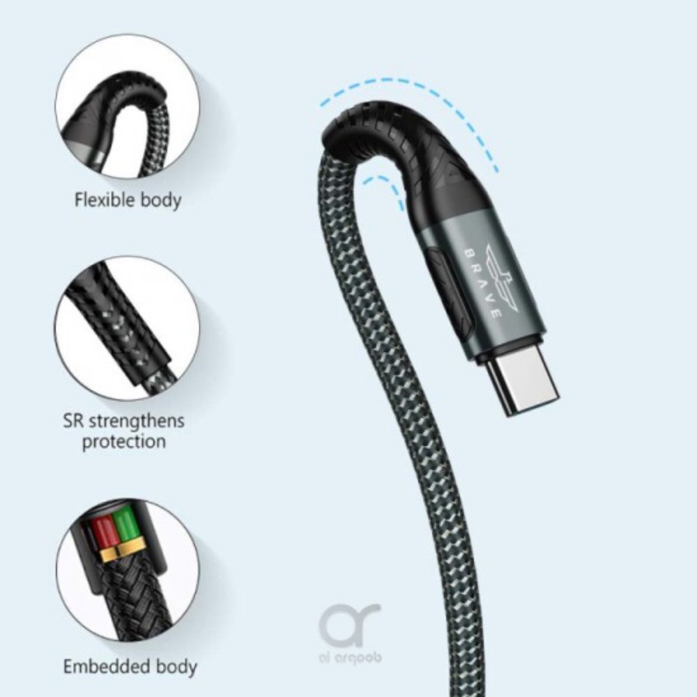 Brave 2-in-1 USB-C to Lightning Cable (1m & 2m, Braided Black, BDC-42)