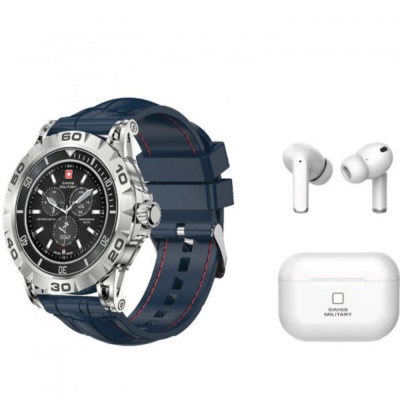 Swiss Military DOM2 Smart Watch With Silicon Strap (Blue) + DELTA 1 TWLS Earbuds