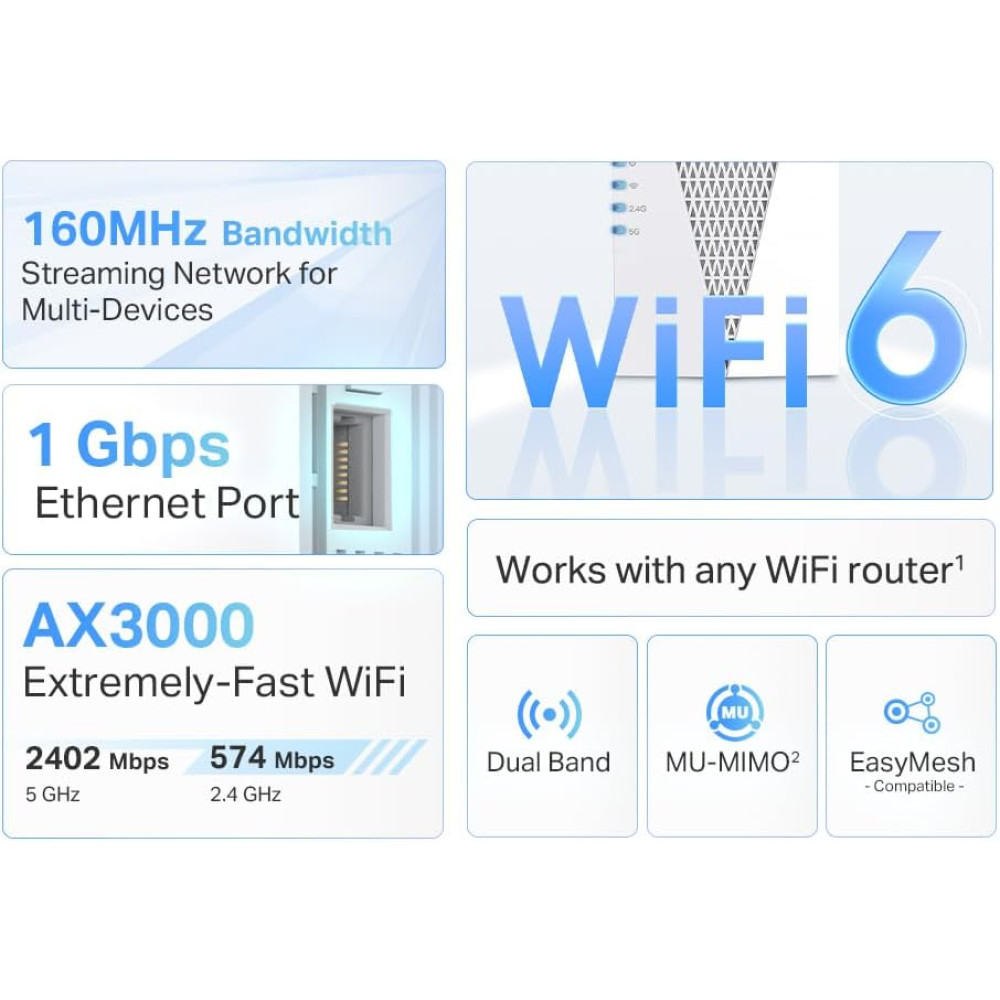TP-Link AX3000 WIFI 6 Range Extender dual band 2 4 GHz 5 GHz