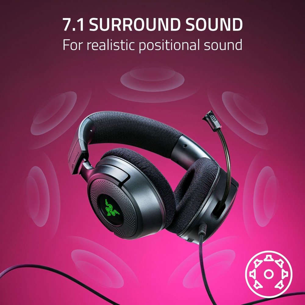 RAZER Kraken PRO V2 Lightweight Aluminum Headband Retractable Mic in-Line Remote Gaming Headset Works with PC PS4 Xbox One Switch & Mobile Devices Black