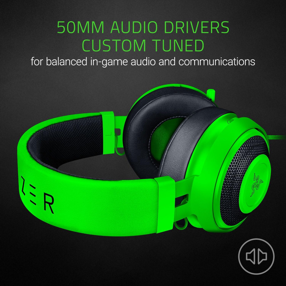 Razer Kraken Pro V2 Lightweight Aluminum Headband Retractable Mic inLine Remote Gaming Headset Works with PC PS4 Xbox One Switch & Mobile Devices  Green
