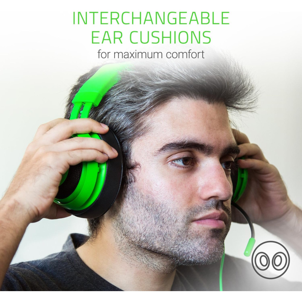 Razer Kraken Pro V2 Lightweight Aluminum Headband Retractable Mic inLine Remote Gaming Headset Works with PC PS4 Xbox One Switch & Mobile Devices  Green