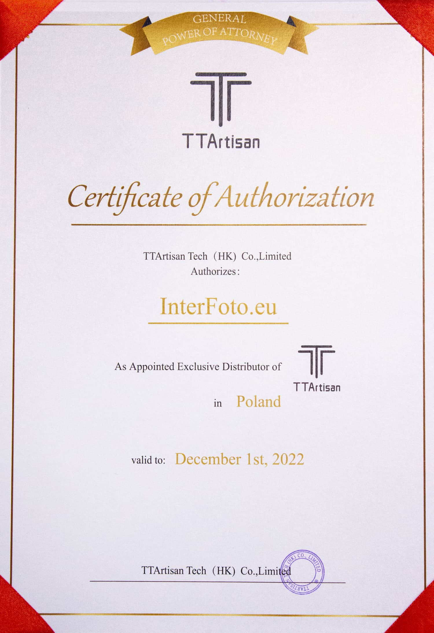 Certyfikat InterFoto.eu TTArtisan