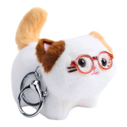 White And Brown Calico Kitten Plush Keychain