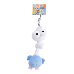 Long-Neck Big-Eyed Penguin Plush Keychain - White & Blue