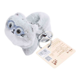 Fluffy Gray Cat Plush Keychain