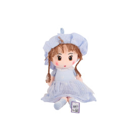 Soft Plush Rag Doll With Dress and Hat 60 cm - Blue