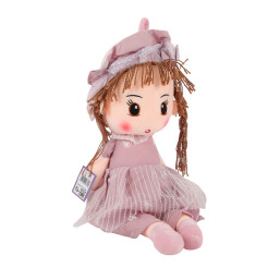 Soft Plush Rag Doll With Dress and Hat 60 cm - Lilac