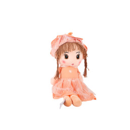 Soft Plush Rag Doll With Dress and Hat 60 cm - Peach