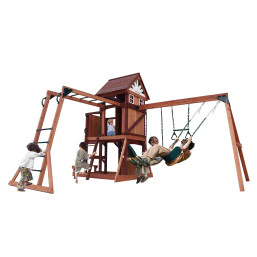Mountpeak - Vinson Massif Swing Set And Playhouse With Wooden Roof