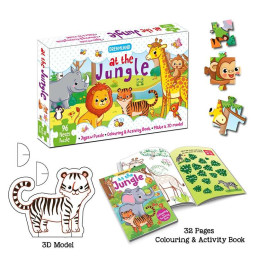 Dreamland-Jungle Jigsaw Puzzle 96 Pcs with Colouring & Activity Book