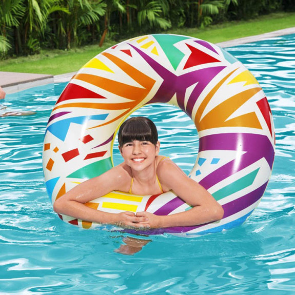 Swim Ring 42" Geometric - White