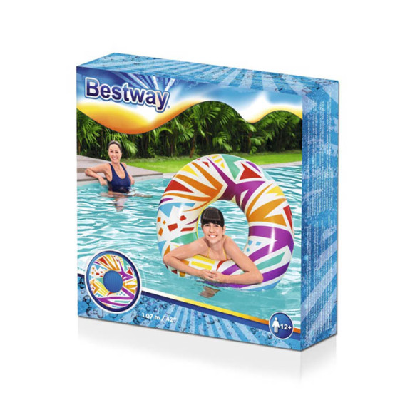 Swim Ring 42" Geometric - White