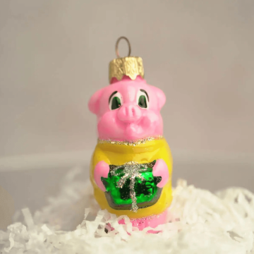 Ялинкова іграшка Santa Shop Новорічна свинка Рожевий/Жовтий 7 см 4820001154955