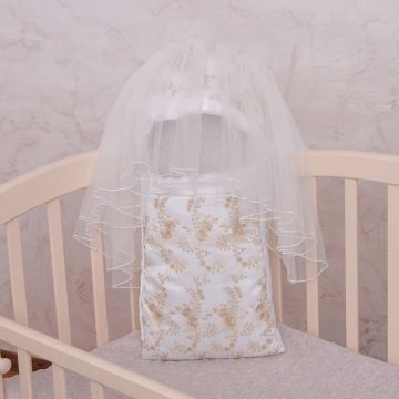 Конверт на виписку зима з ортопедичним матрацом BetiS Королівський Атлас/Гіпюр Молочний 34х70 см 27079799