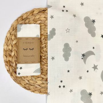 Муслиновая пеленка для детей Маленькая Соня Облака серые с месяцем Серый 80х100 см 4666487
