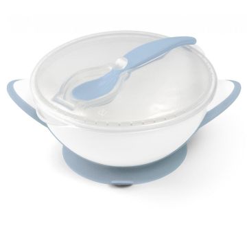 Дитяча тарілка на присосці з ложкою BabyOno Білий/блакитний 1063/05