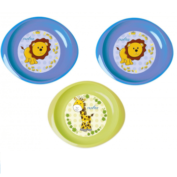 Набор мелких тарелочек Nuvita 6м+, 3шт. (синие и салатовая)