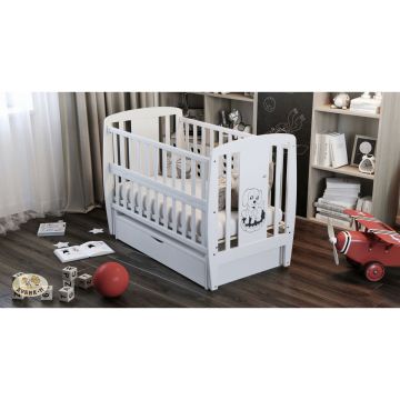 Ліжечко дитяче з натурального дерева з ящиком Дубок Собачка Білий 9800-DD-01