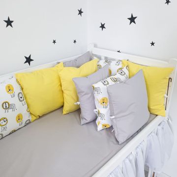 Бортики в ліжечко Oh My Kids Леви Ранфорс Сірий/Жовтий 8 шт Б-134-Х