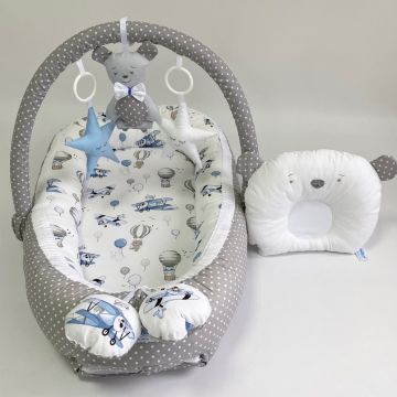 Кокон для немовлят Happy Luna BabyNest Standart Plastik bag Сірий/Білий/Блакитний 0238