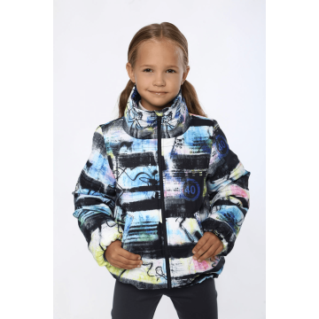 Детская куртка для девочки Модный карапуз Граффити Черный/Синий 7-10 лет 111-00033-0 140