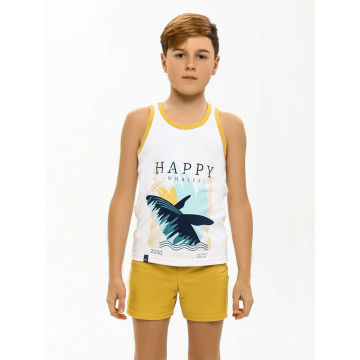 Літній костюм майка та шорти для хлопчика Smil Південний вітер Білий/Горчичний 8-10 років 113261 134