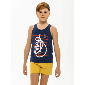 Літній костюм майка та шорти для хлопчика Smil Південний вітер Синій/Горчичний 7-10 років 113261 134