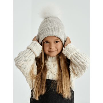 Зимняя вязаная шапка детская Дембохаус Бежевый 1-1,5 года Ракель 48