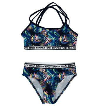 Роздільний купальник для дівчинки Keyzi Чорний/Зелений 11-14 років Colorful leaves big 158