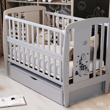 Ліжечко дитяче з натурального дерева з ящиком Дубок Жирафка Сірий 9800-DVO-07