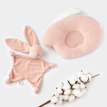 Набір для новонародженого ELA Textile&Toys Подушка та іграшка для сну Зайчик Пудровий KPS001PUDRA