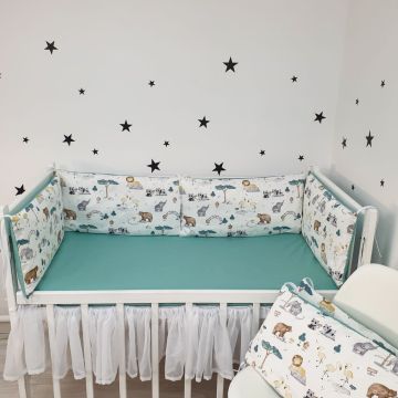 Бортики в ліжечко Oh My Kids Zoo Ранфорс/Сатін Бірюзовий 4 шт БПЛ-004-СХ