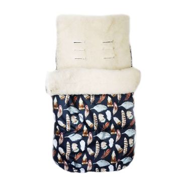 Конверт у коляску на овчині Merrygoround Пір'я 95х50 см Темно-синій PR-C_24